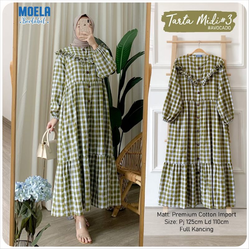 Tarta midi dress ori Moela/midi dress katun kotak/midi dress katun import motif kotak2/midi square