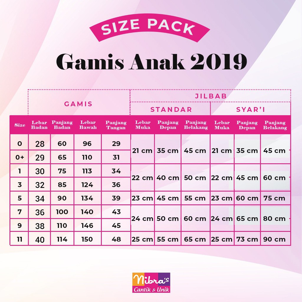 0815-1855-255 | Ukuran Gamis Nibras 2019 - www.gamischic.com