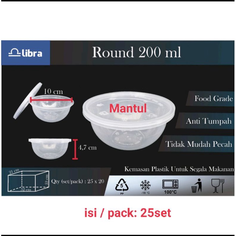 isi 25set Round Container 200ml / Mangkok Bulat