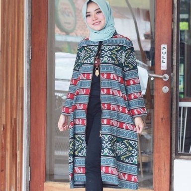 SLIGHT ATASAN TENUN LURIK OUTER PANJANG Long Etnik Top Busui Friendly Merah Orange Hijau Tosca Ungu