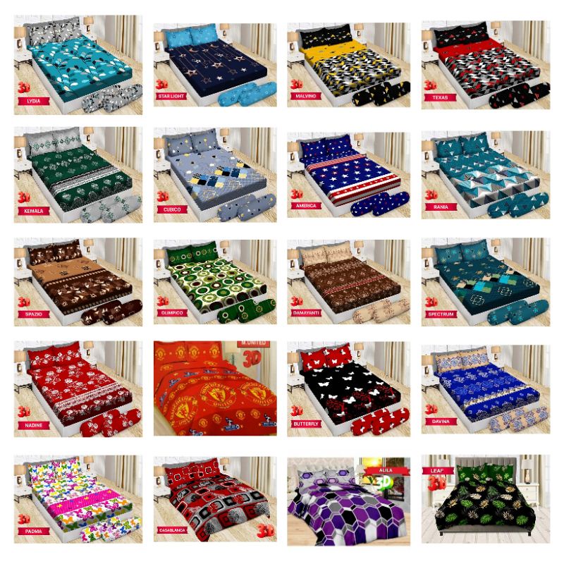 Sprei bonita B4(bantal 4)180x200/king/no.1 motif bola/anak/abstrak/bunga:Train,rally/mobil balap,car