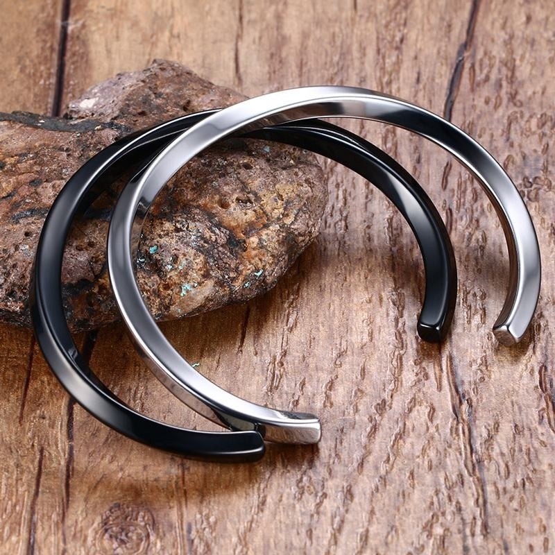 Gelang Bangle Ukir Tipe C Bahan Stainless Steel Warna Silver Gaya Antik Untuk Unisex