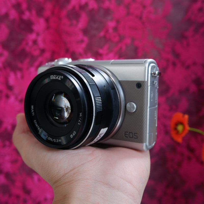 CANON M100 Lensa Fix Meike 35mm F1.7 Kamera MIrrorles -Paket Bokeh - Garansi