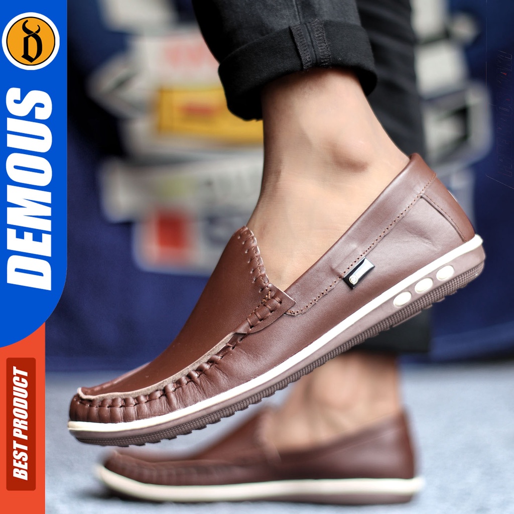 Sepatu Slip On Pria Sepatu Casual Pria Formal Kulit Asli Sepatu Pantofel Kerja Kantor Kuliah Kondangan Sepatu Slop Pria Sepatu Hitam Pria DEMOUS MYTH