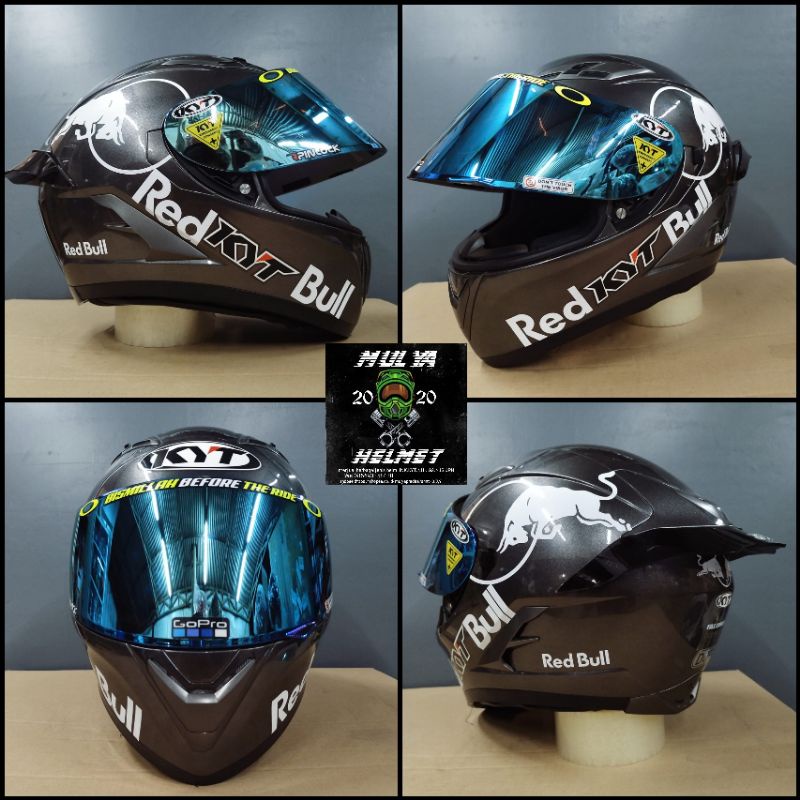 Helm KYT Falcon II Paket Ganteng +Cutting Sticker RedBull