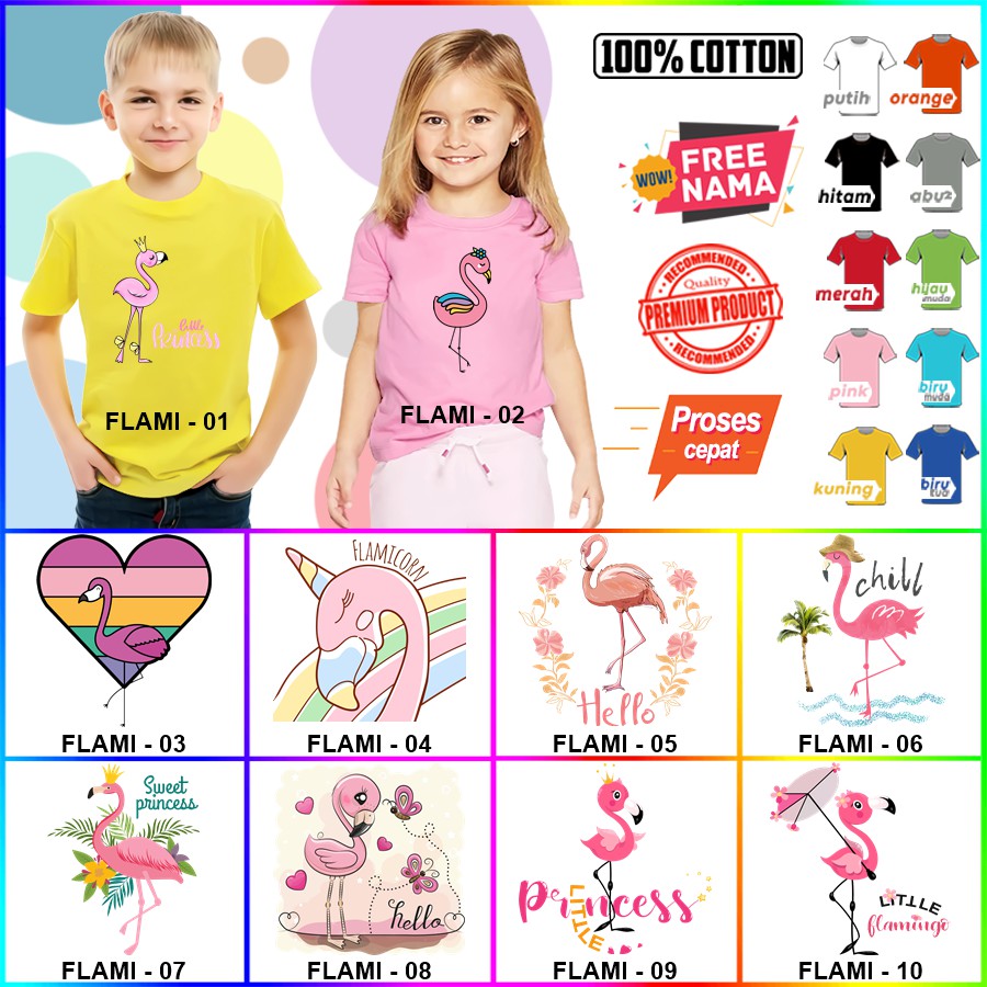 Baju Kaos ANAK DAN DEWASA FLAMINGO COUPLE (FREE NAMA)