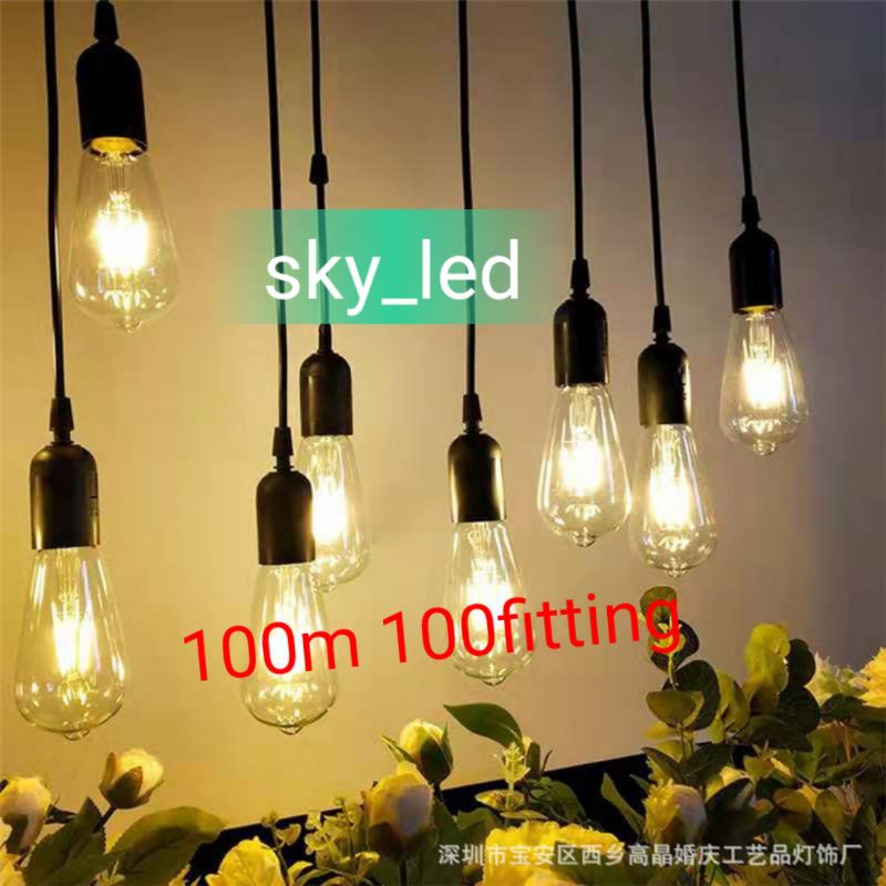 Kabel Fitting Gantung 100m 100fitting/Pattio Fitting Lampu Outdoor E27 100m- 100Fitting