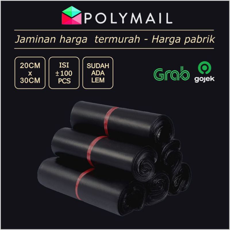 

POLYMAILER 1PCS UKURAN 17x30CM HITAM SEMI GLOSSY EKONOMIS PLASTIK PACKING