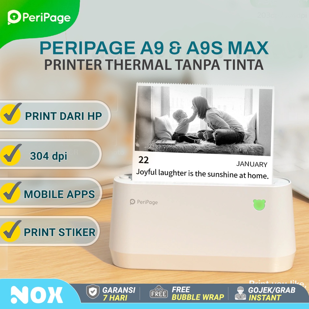 Printer thermal tanpa tinta Peripage A9 Pro & A9s Max 304dpi label stiker