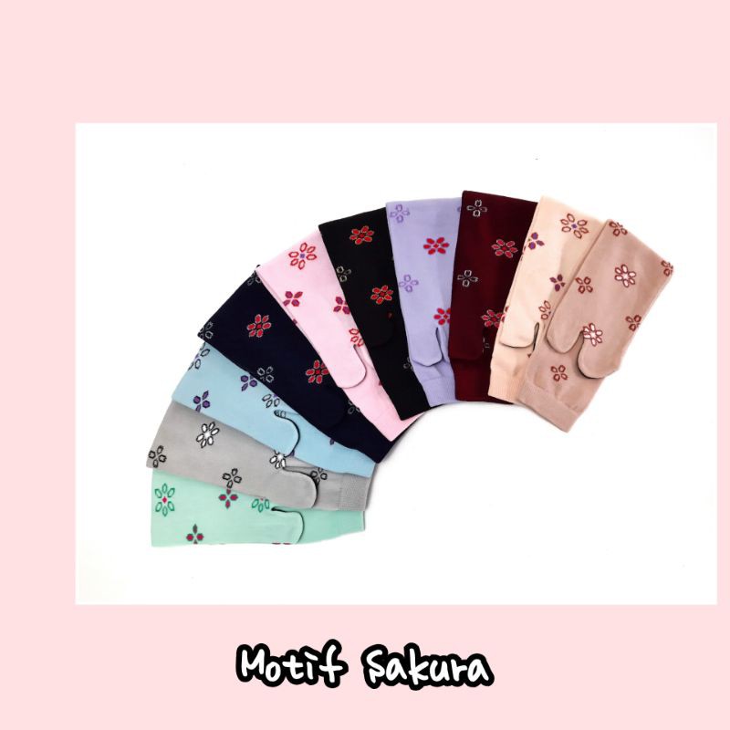 [BISA COD] KAOS KAKI JEMPOL WANITA MUSLIMAH MURAH ANTI KOTOR TAPAK HITAM MOTIF SAKURA
