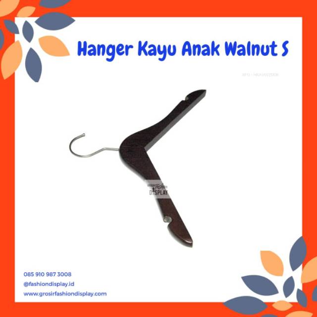 Hanger Kayu Anak Warna Wallnut Gantungan Baju Anak Coklat Tua Hanger Kayu Natural Tua (BH)