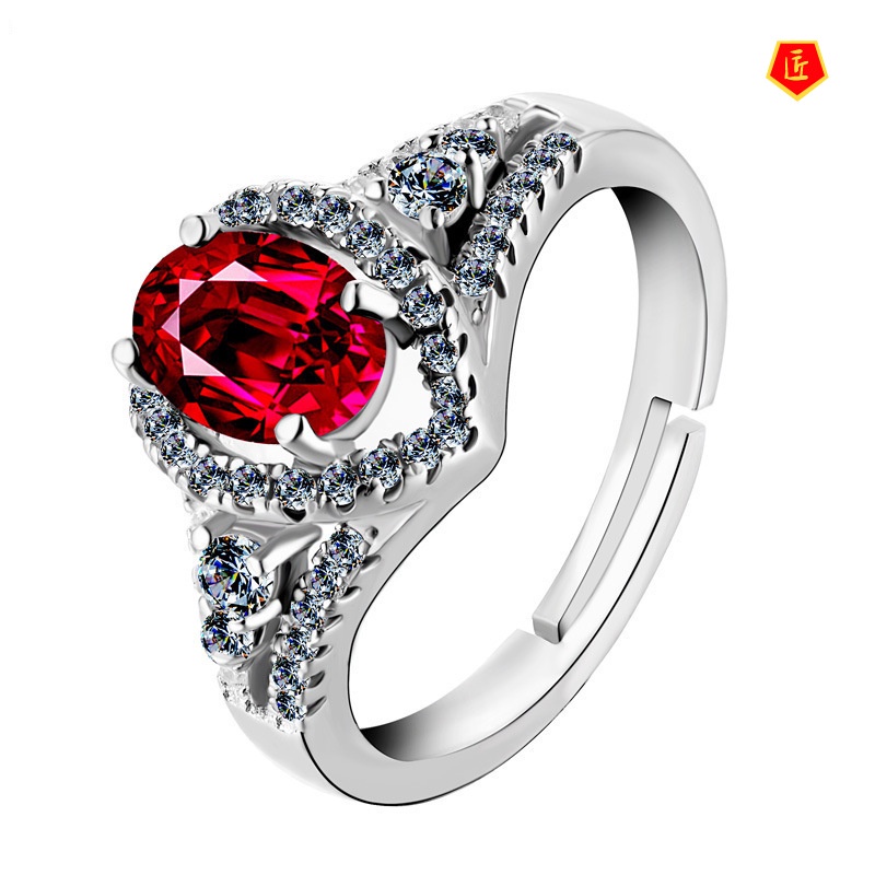 [Ready Stock] S925 Silver Red Diamond Ring Korean Style Temperament