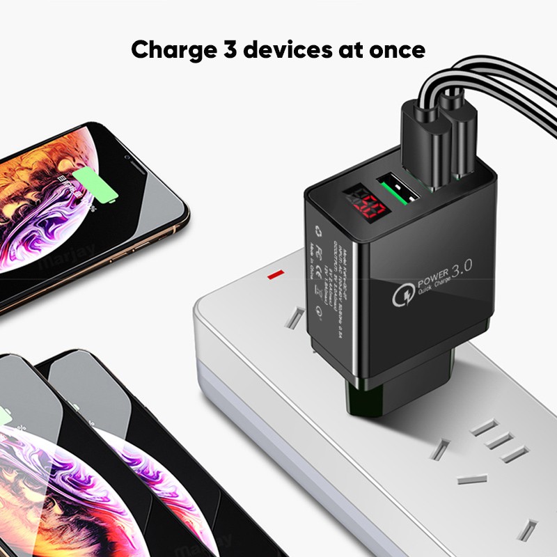 Smartfish Charger Fast Charging 3 Ports Digital Display