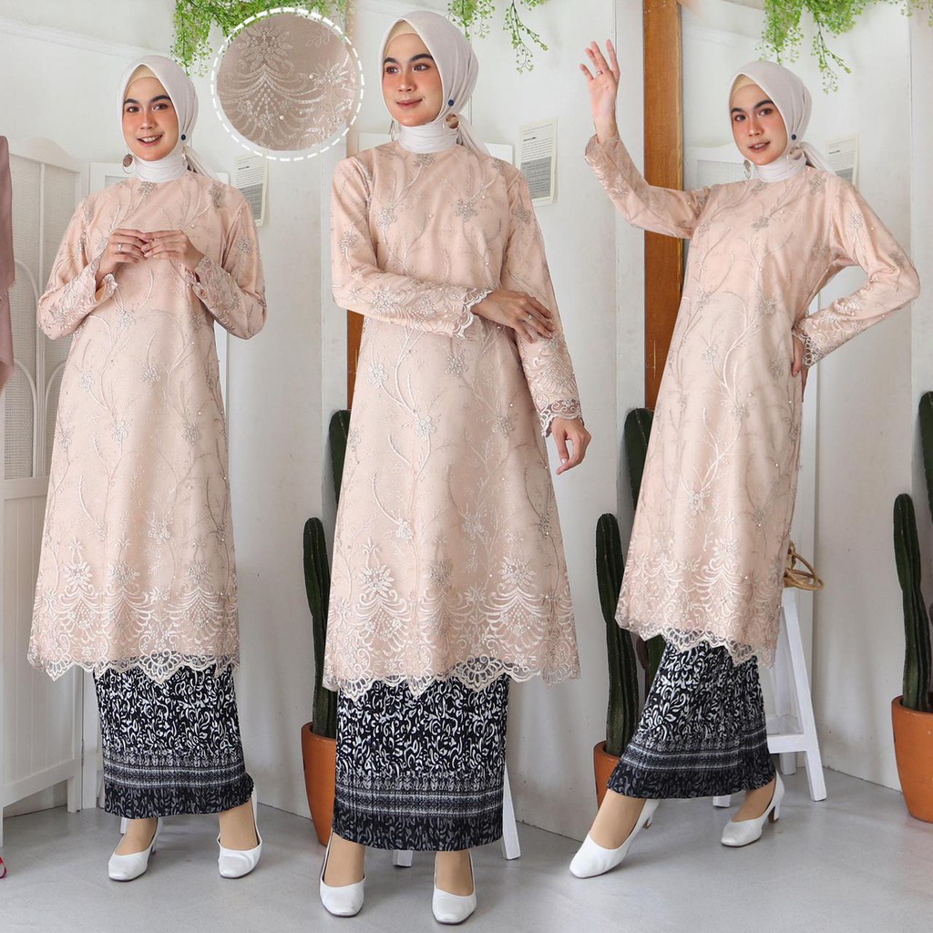 ATASAN TUNIK TILLE SONYA BORDIR MUTIARA GLITTER KEBAYA LONGDRESS MEWAH TULLE BRUKAT TERMURAH 8 WRN!