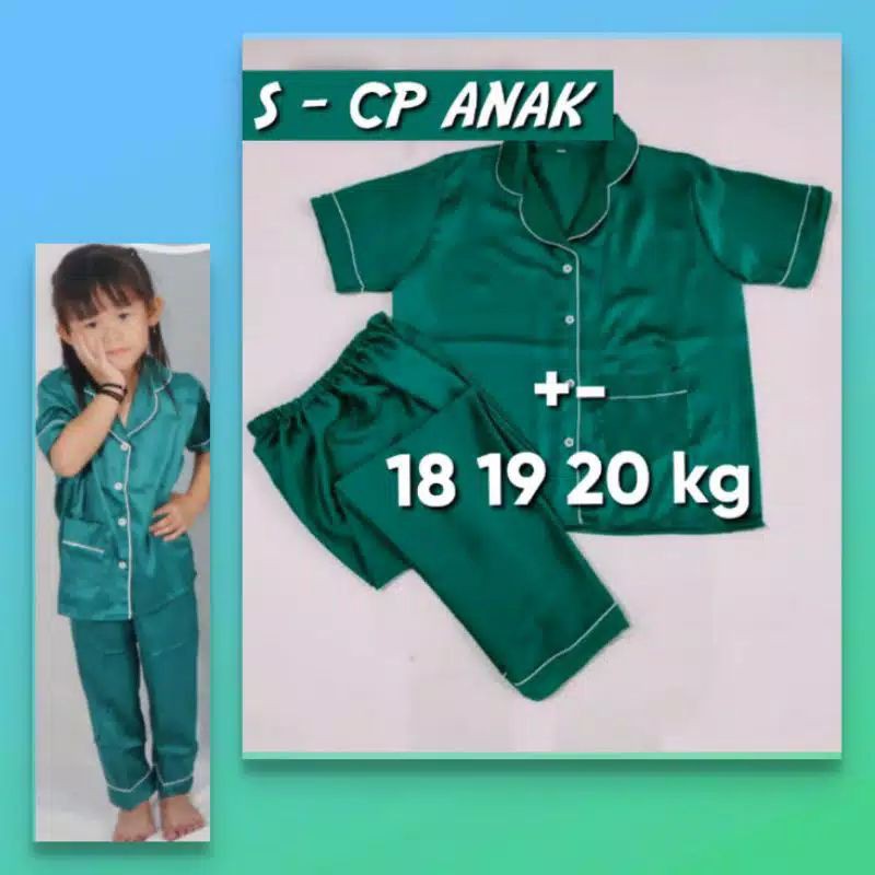 Piyama satin anak polos  /  baju lengan pendek celana panjang / pakaian anak