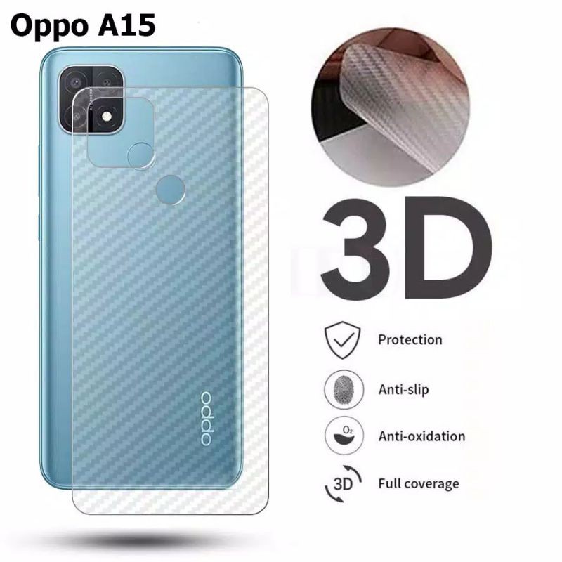 Skin Carbon Transparan Oppo A15 back screen Handphone