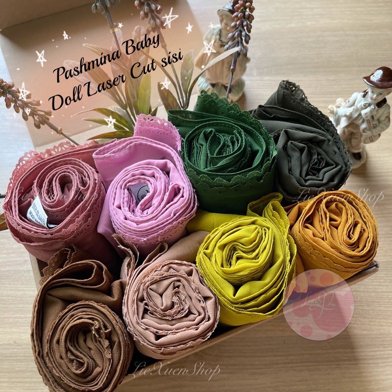 Kerudung Pasmina Baby doll Laser Cut sisi Hijab Pashmina Ceruty Baby doll Lc sisi uk 180 x 75