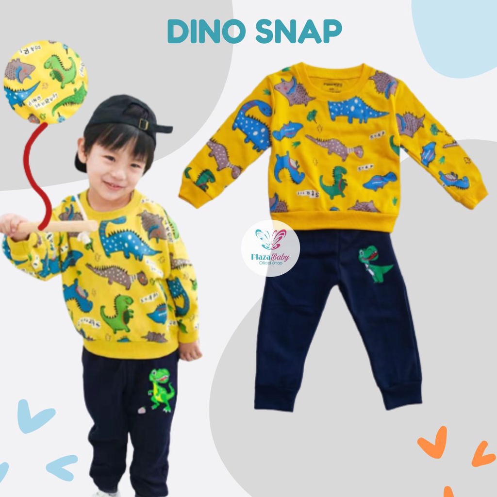 plazababyku PASSWORD DINO SNAP Setelan Sweater 1 - 7 Tahun Baju Anak BerKualitas