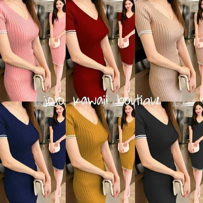 PRODUK TERBARU MINI DRESS V RAJUT MINIDRESS KNIT BAJU WANITA CREME MAROON PINK BAHAN HALUS