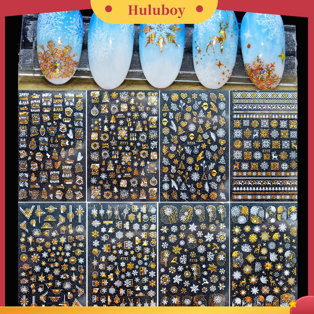 Huluboy Huluboy♡ Stiker Kuku Motif Snowflake Natal Untuk Dekorasi Nail Art