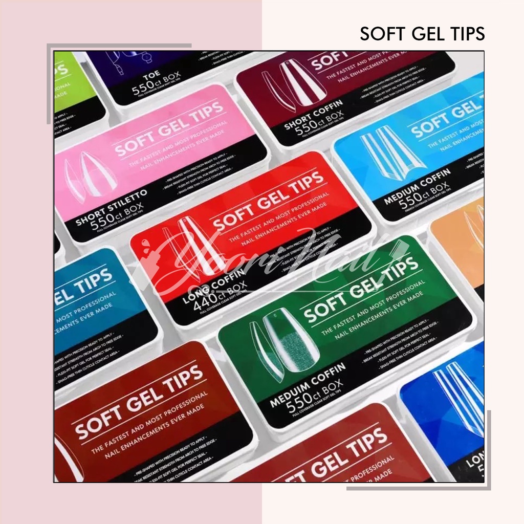 Soft gel tips box 550pcs medium coffin short stiletto medium almond toe fake nail transparant