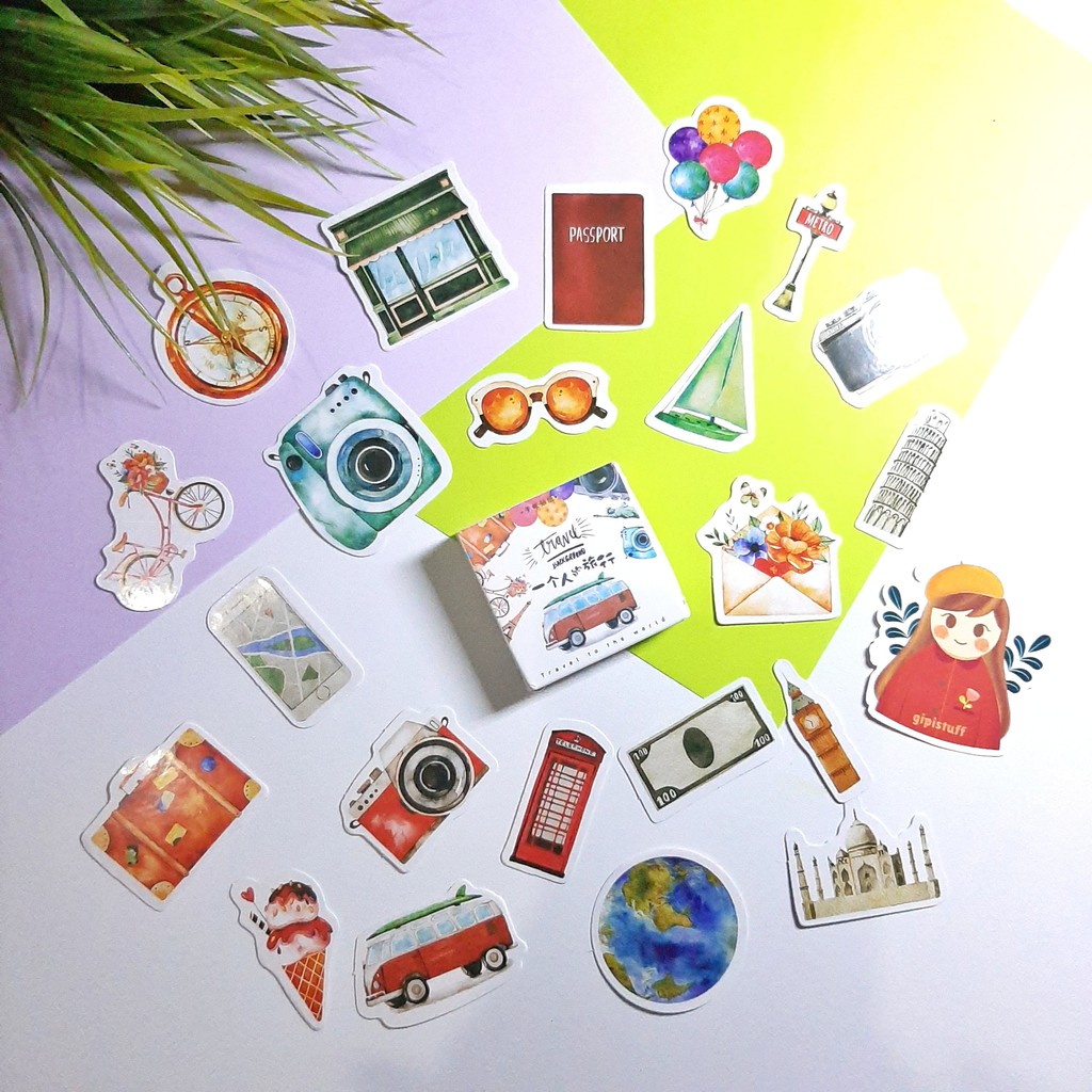

GIPISTUFF 45 Lembar Stiker Kertas Sticker Set Motif Travel Untuk Scrapbook Journal