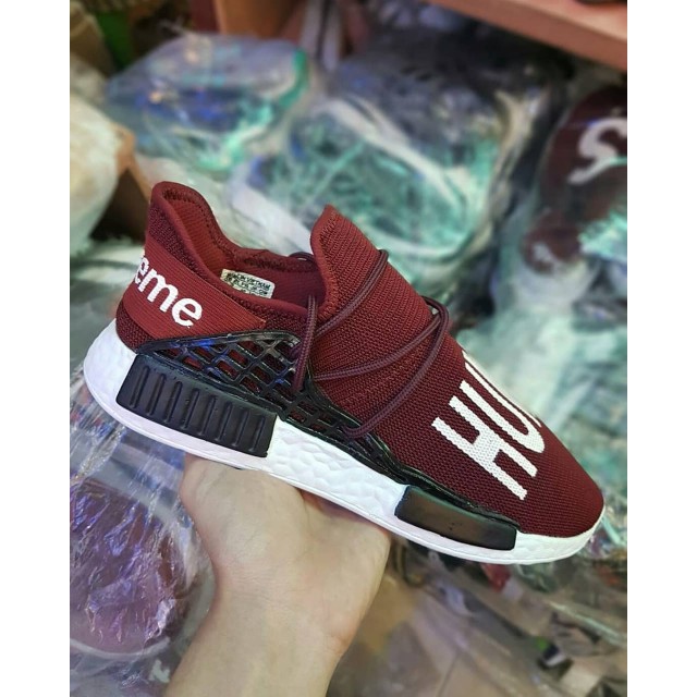 Sale Sepatu Sport Adidas NMD Human Race X Supreme/ Maron Merah Pria Gym Fitness Olahraga