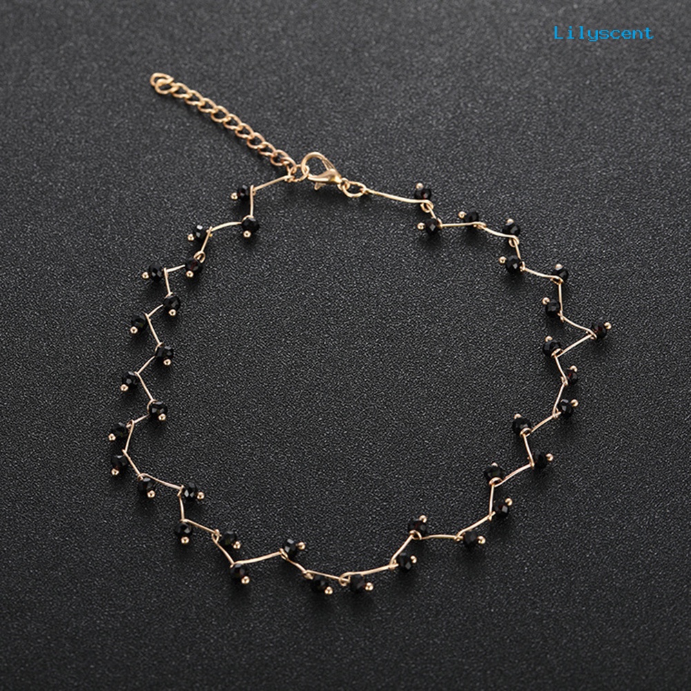 Kalung Choker Rantai Pendek Aksen Manik-Manik Gelombang Warna Hitam Untuk Wanita