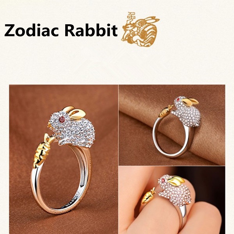 12 Zodiak Cincin Pertunangan Berlian Hewan Lucu Fashion Pria dan Wanita