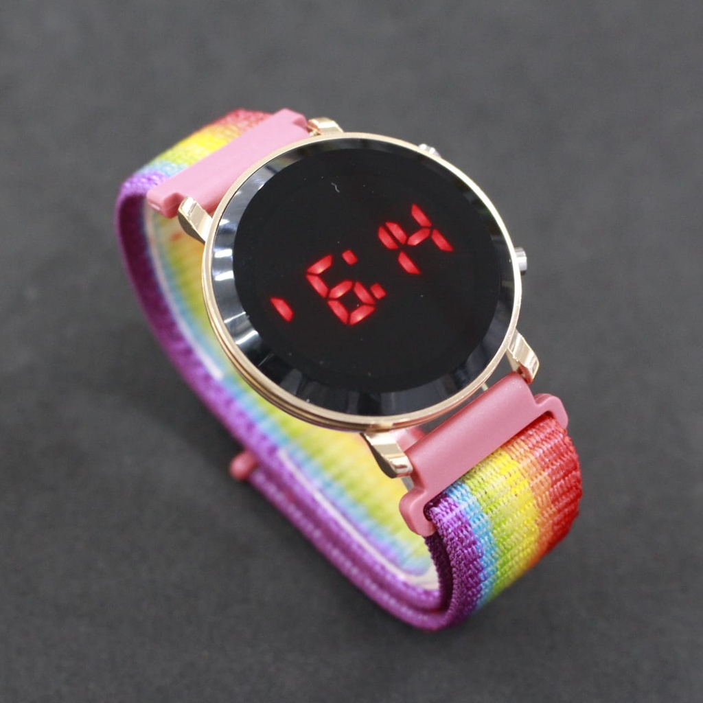 JAM TANGAN LEDWATCH KANVAS BULAT ROSE GOLD CASE/JAM TANGAN WANITA TERBARU/JAM TANGAN KEKINIAN/JAM TANGAN LED