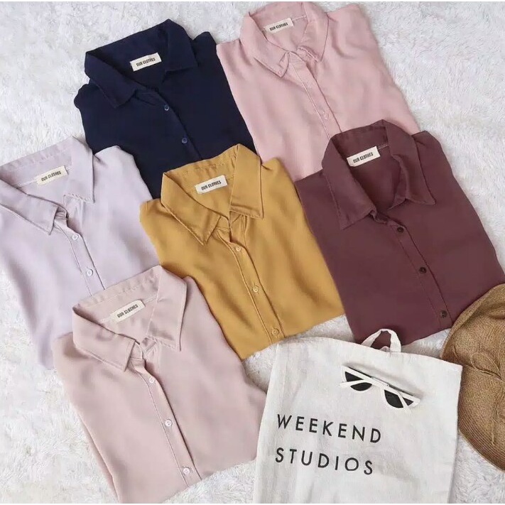 kemeja basic wanita premium/kemeja polos wolfis wanita terkini/kemeja ootd