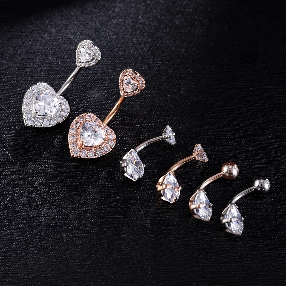 Anting Tindik Perut / Pusar Bahan Stainless Steel Dengan Kristal Zircon Untuk Wanita