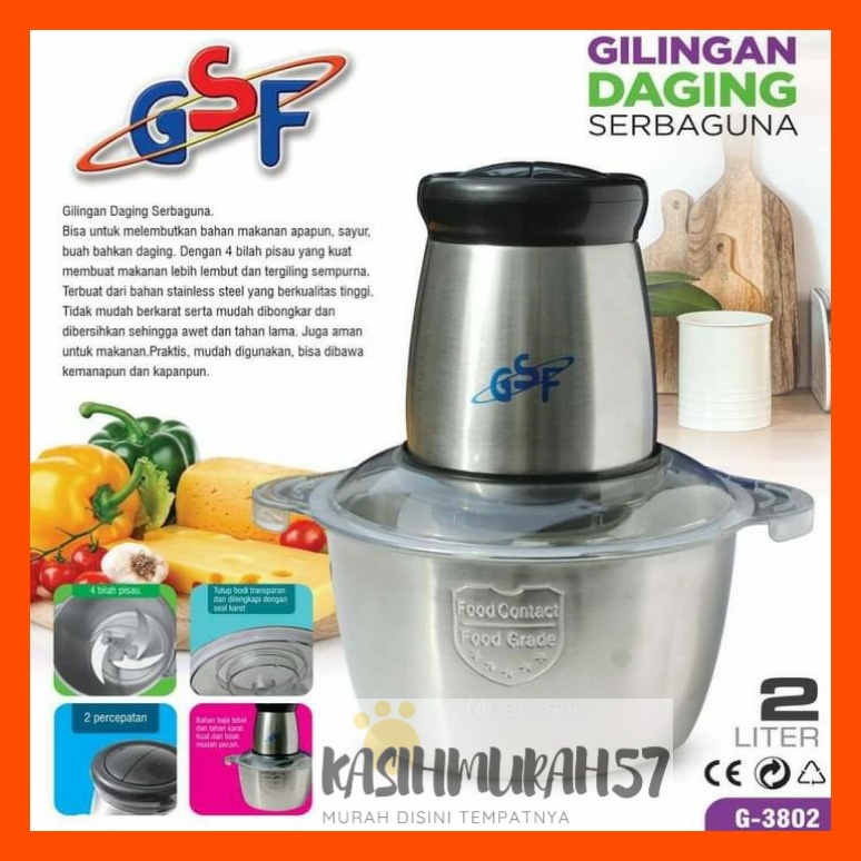 BLENDER DAGING STAINLESS / BLENDER DAGING CHOPPER HAN BLENDER PRESS 2L BAJA TAHAN KARAT SERBAGUNA MULTIFUNGSI / BLENDER DAGING STAINLESS GSF MULTIFUNGSI 2L G-3802 / GSF G3802 / GSF G 3802