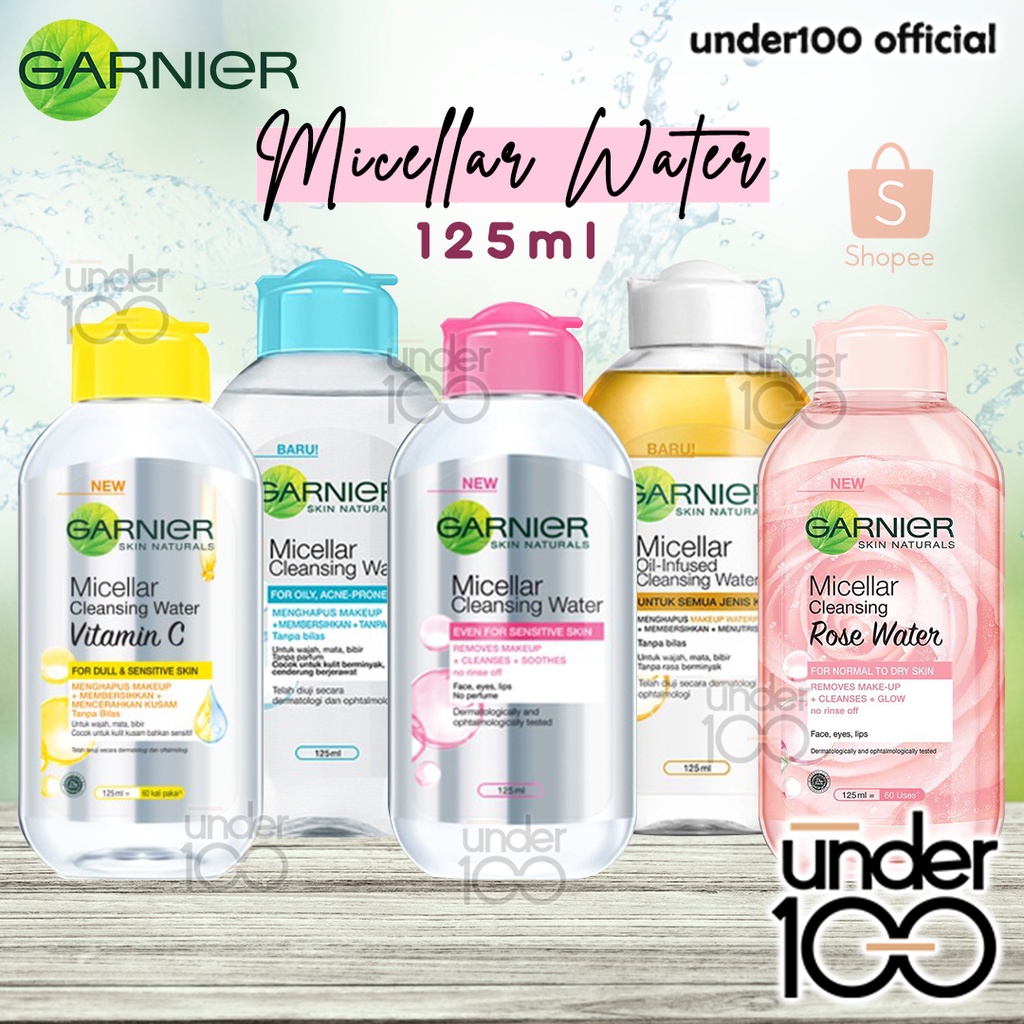 ❤ UNDER100 ❤ Garnier Micellar Water Pink | Blue Biru | Bi-phase Oil | Vit C Kuning | Rose Water 125ml