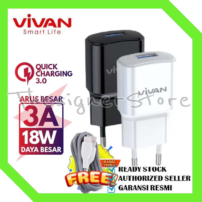 Charger VIVAN Power Oval 2 3A 18W Quick Charging Fast Charging Port Smart Protection