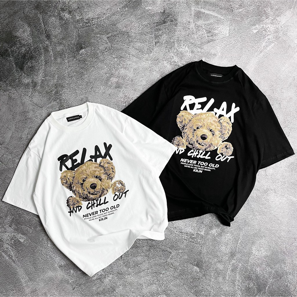 IvannaCollection Baju Kaos Couple Pasangan Bear Beruang Relax Wanita Pria T Shirt Korean Style Kasual Santai Murah Bahan Katun Size M L XL