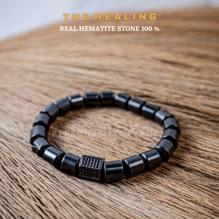 Gelang Kesehatan Pria Wanita Cowok Cewek Batu Akik Hematite Badar Besi Hitam Magnetik Natural Stone Keren ASLI Ori