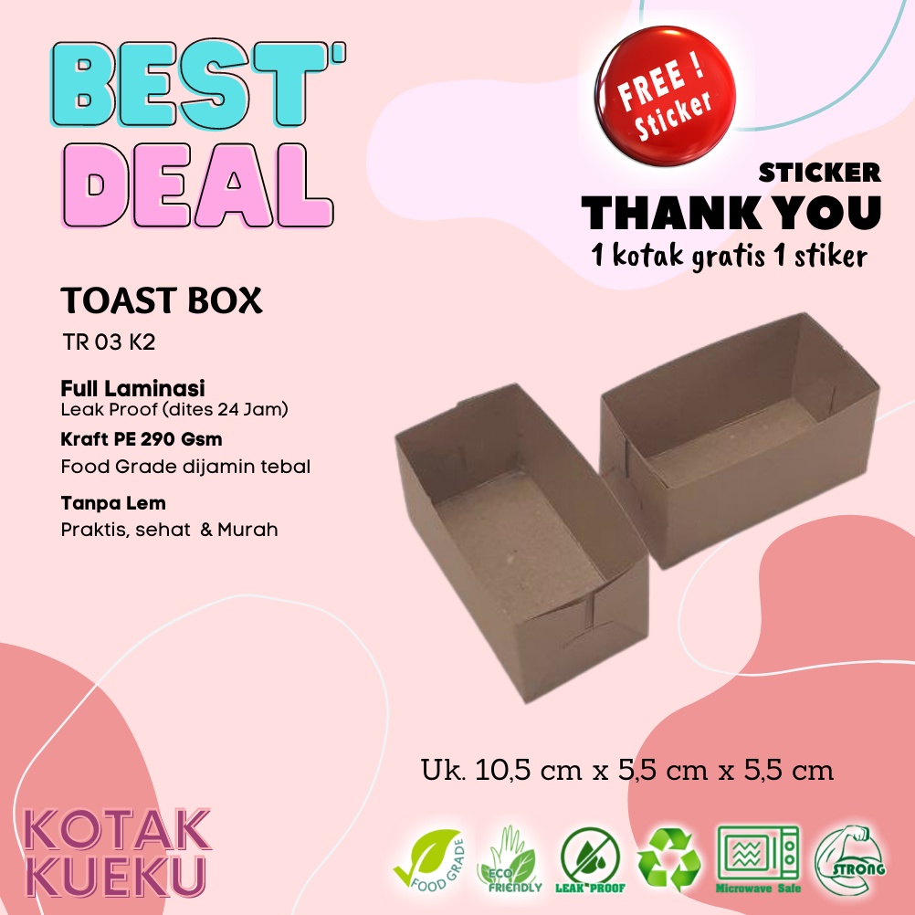 [10 PCS] TRAY TOAST JANJI JIWA UK 10,5 Cm x5,5Cm x 5,5Cm Kotak Kraft