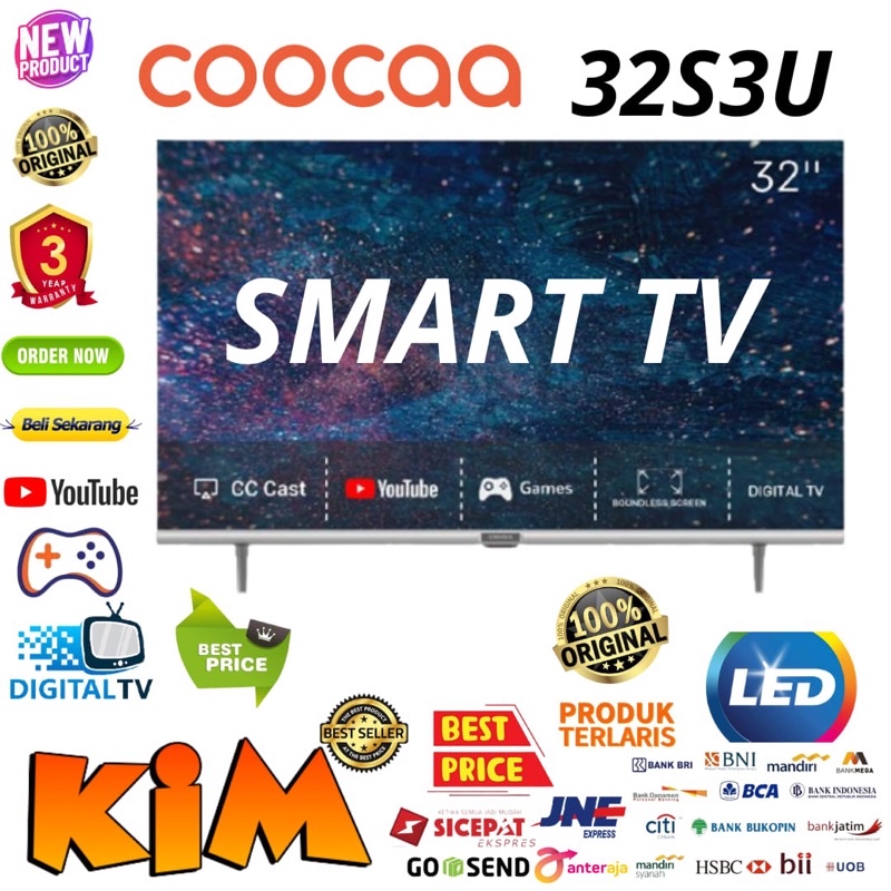 COOCAA 32S3U LED TV 32 inch SMART TV DIGITAL - Framless - Dolby Audio