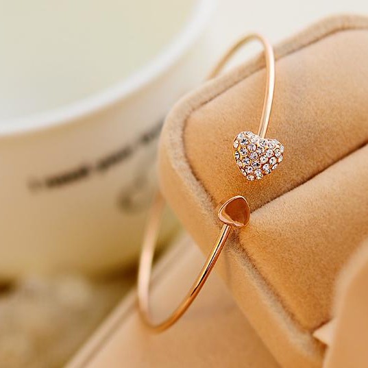 MURMURE.ID | GELANG OPEN CUT BANGLE MOTIF LOVE HATI KRISTAL BRACELET KOREA JW003-3