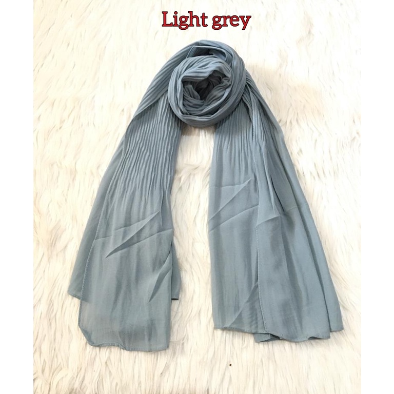 Premium PASHMINA PLISKET DUYUNG CERUTY Uno AZARA Ori Hijab Jilbab Pasmina 180x75cm-LIGHT GREY