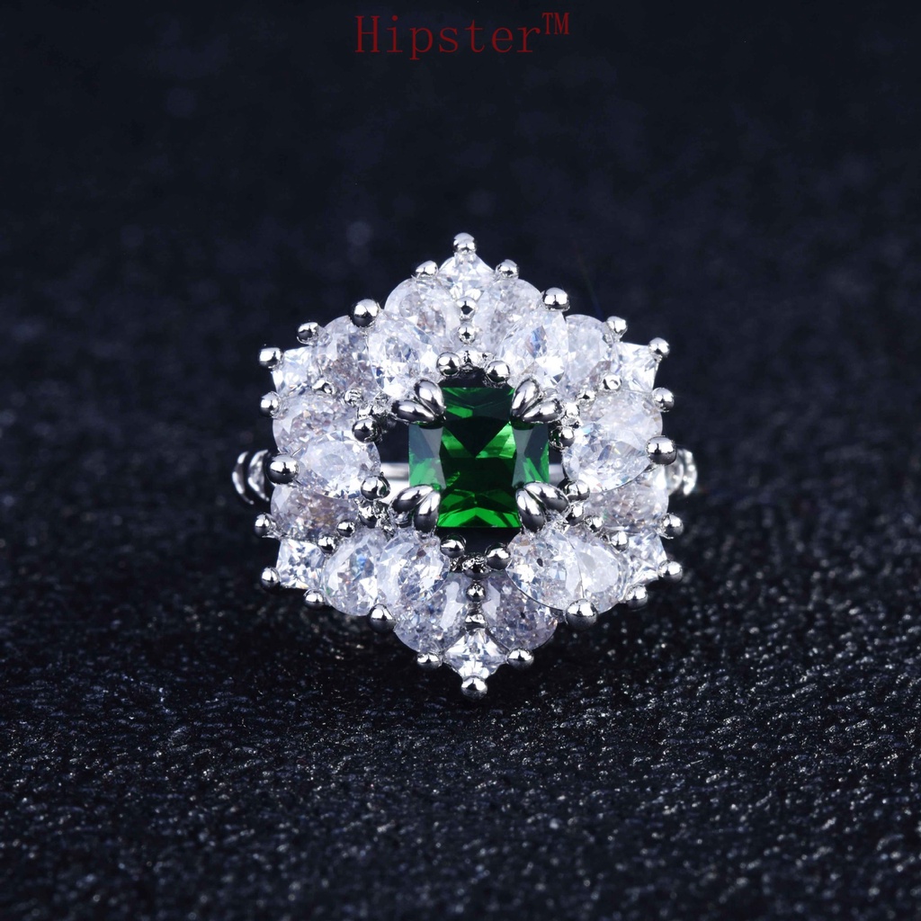 New Design Square Diamond Natural Emerald Adjustable Ring