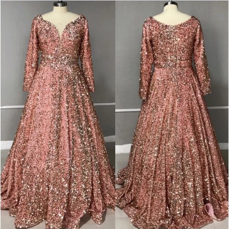Evening Prom Celebrity Dresses  Woman Party Night Muslim Ball Gown Rose Gold Long Dress 2021