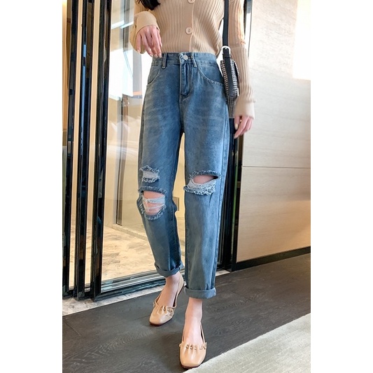 CELANA IMPORT WANITA BOYFRIEND RIPPED JEANS PANTS BF HIGHWAIST MX603