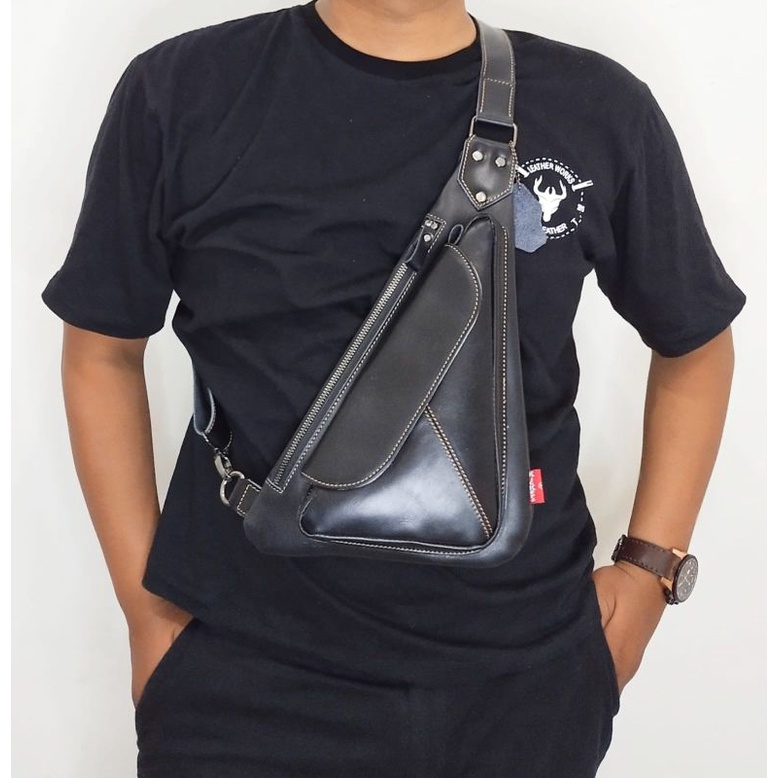 Tas Selempang Pistol ,Tas Dada Full Kulit Sapi Asli