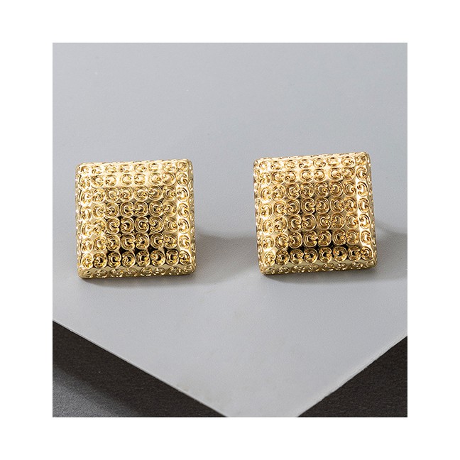 LRC Anting Fashion Golden Diamond Lattice Geometric Square Earrings P75594