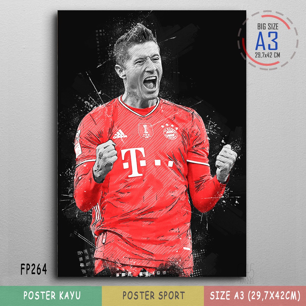 Poster Kayu LEWANDOWSKI Dekorasi Dinding Ruang Tamu Selebrasi Gol Home Decor Ukuran Besar Villa Kafe