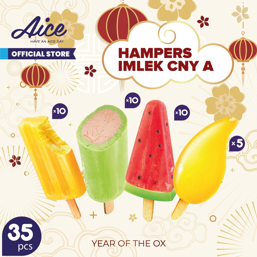 

Paket Hampers Imlek CNY A Chinese New Year Eskrim Aice Ice Cream Total 35 Pcs Es Krim