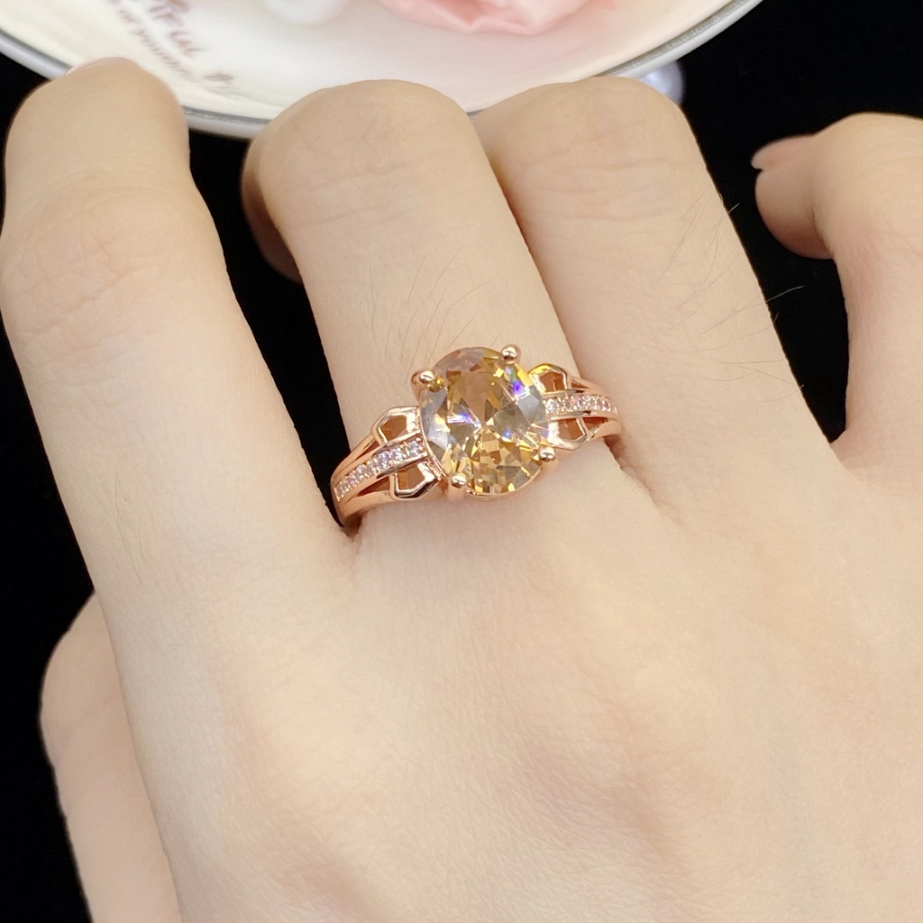 Olivine Cincin Wanita Bahan Sterling Silver 925 Hias Batu Champagnekristalberlian Untuk Pernikahanpertunangan