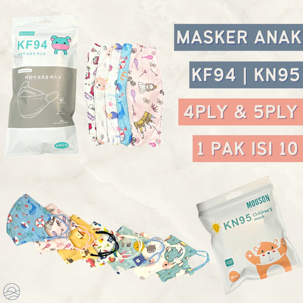 MASKER ANAK KF94 KN95 ISI 10 4PLY 5PLY MOUSON MURAH KUALITAS BAGUS MOTIF LUCU